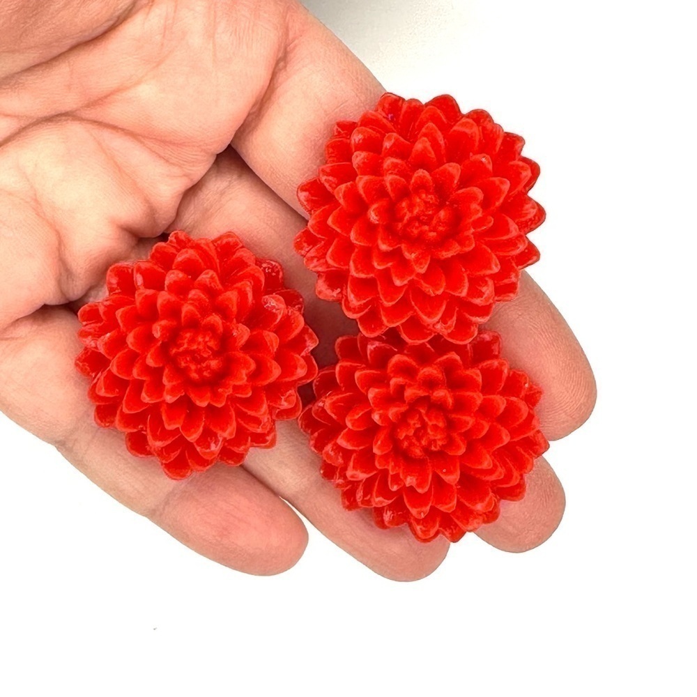 LOT OF 3 Red Flower Rings Bundle - Adjustable - SOLD AS IS